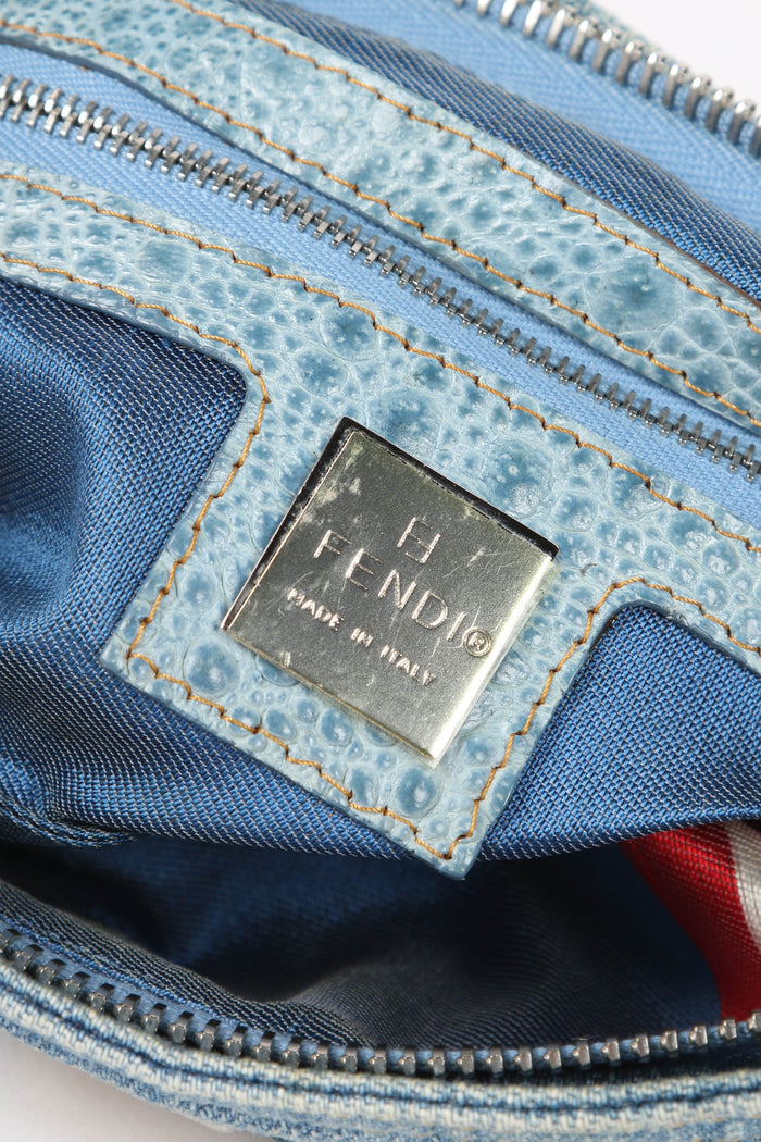 RARE Vintage Fendi Denim and Leather Shoulder Bag