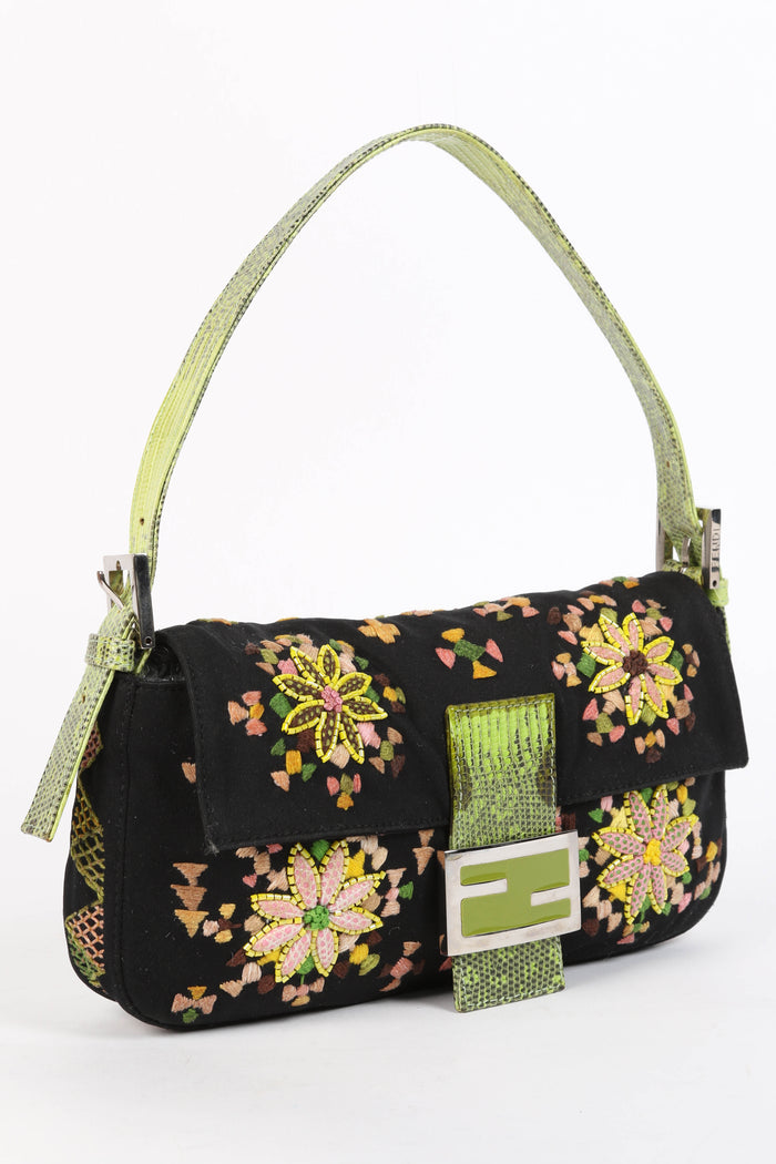 RARE Vintage Fendi Black Embellished Baguette Shoulder Bag