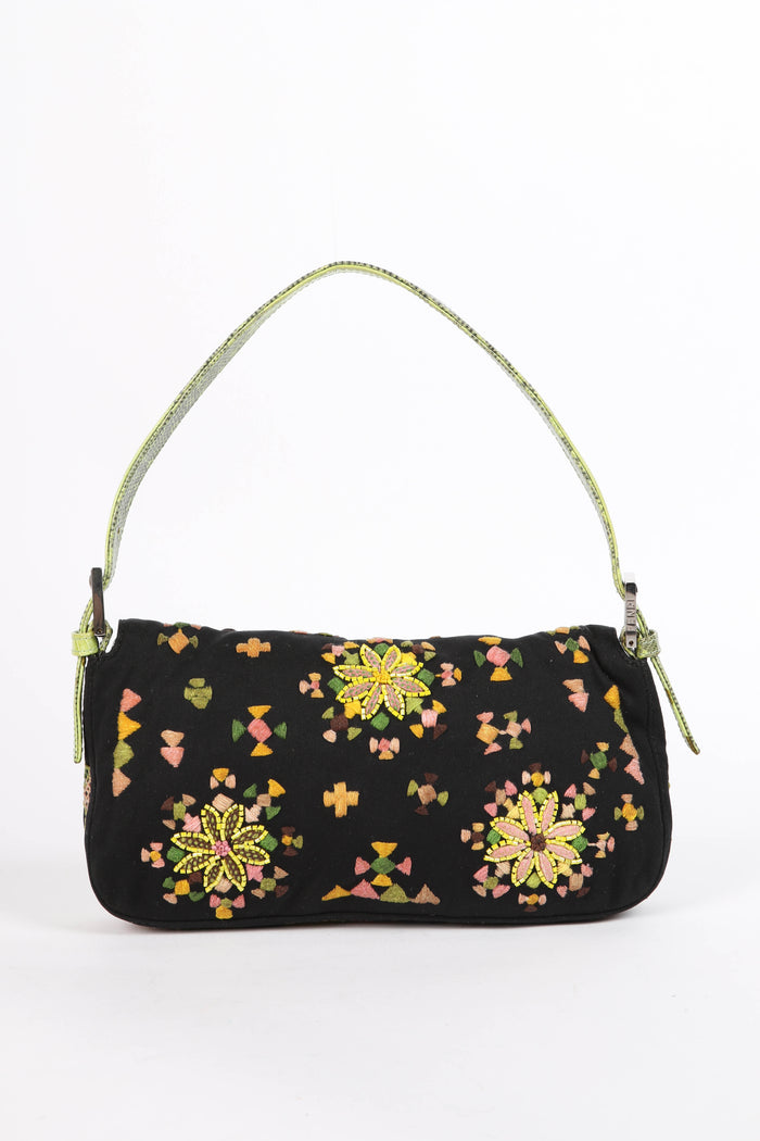 RARE Vintage Fendi Black Embellished Baguette Shoulder Bag