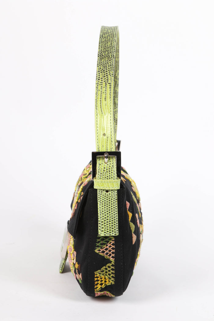RARE Vintage Fendi Black Embellished Baguette Shoulder Bag