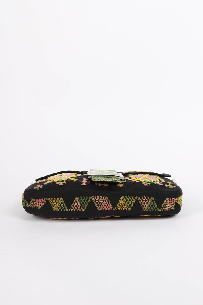 RARE Vintage Fendi Black Embellished Baguette Shoulder Bag