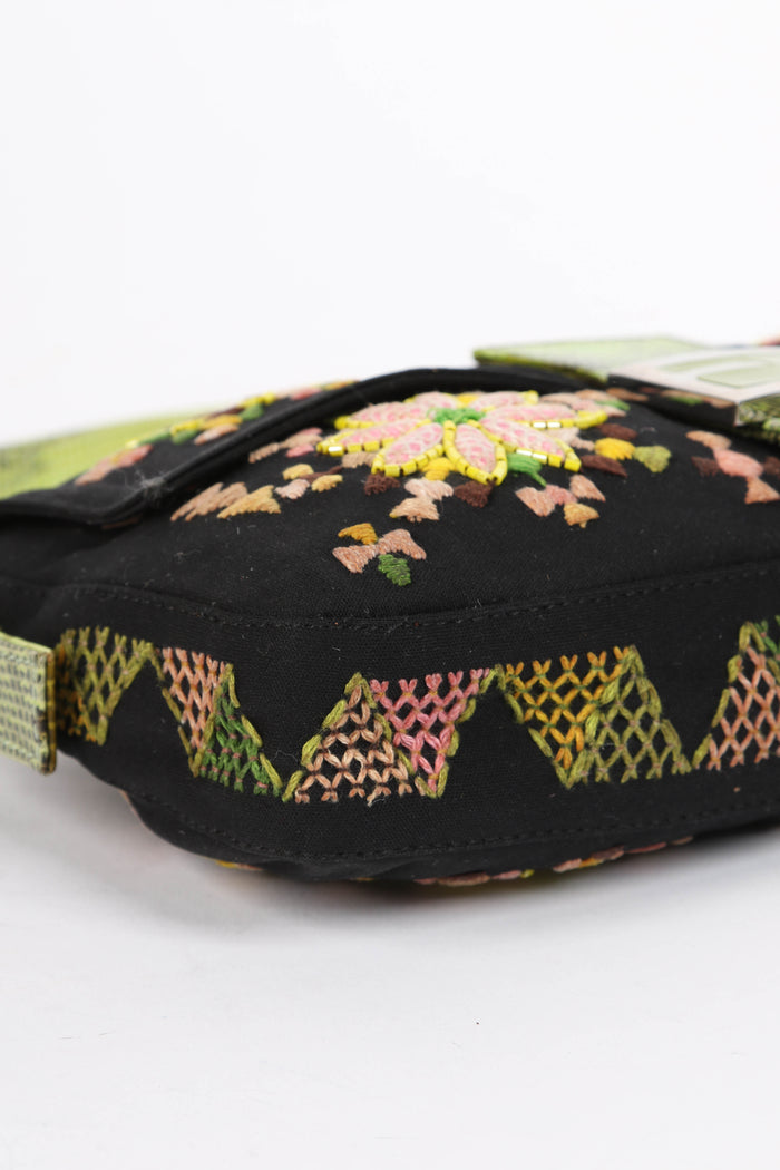 RARE Vintage Fendi Black Embellished Baguette Shoulder Bag