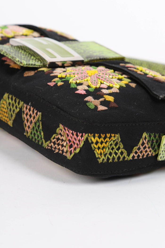 RARE Vintage Fendi Black Embellished Baguette Shoulder Bag