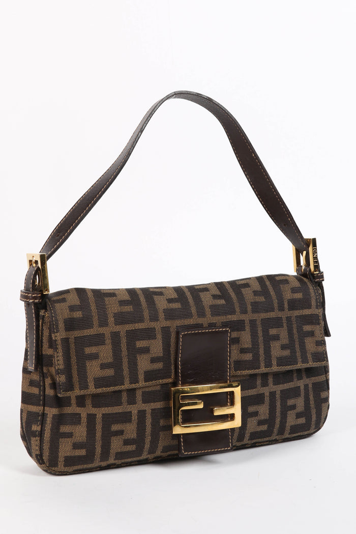 RARE 90s Fendi Zucca Baguette Shoulder Bag GHW