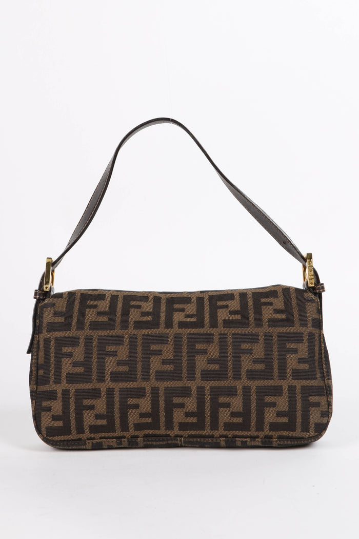 RARE 90s Fendi Zucca Baguette Shoulder Bag GHW