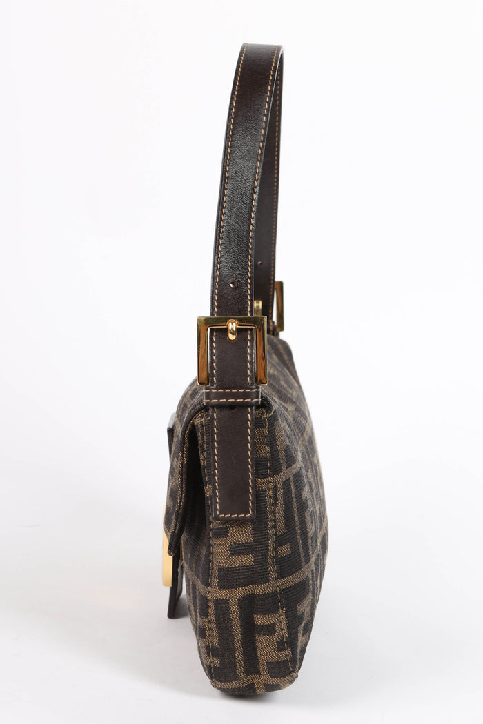RARE 90s Fendi Zucca Baguette Shoulder Bag GHW
