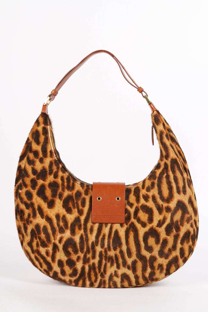 2000s Christian Dior Leopard Print Pony Hair Street Chic Hobo Shoulder Bag