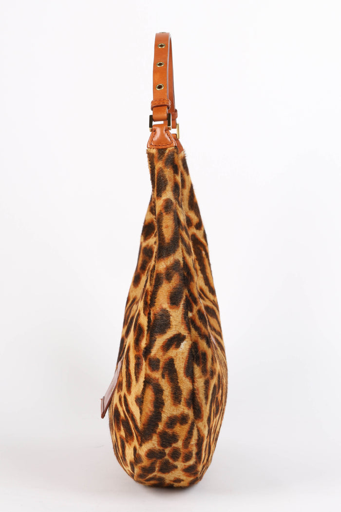 2000s Christian Dior Leopard Print Pony Hair Street Chic Hobo Shoulder Bag