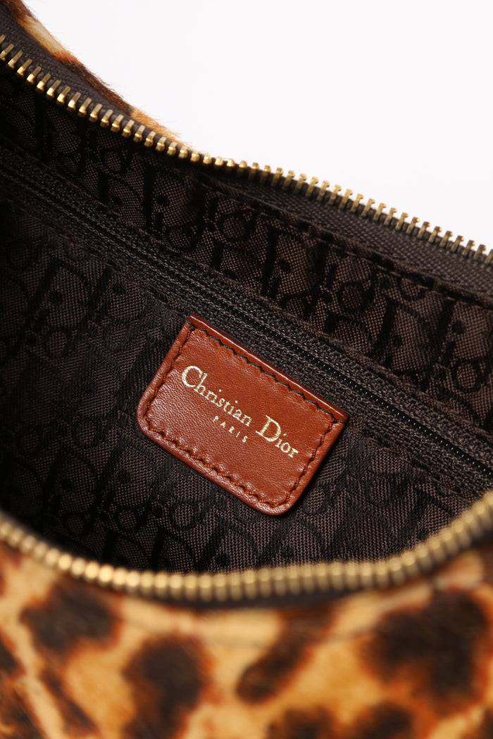 2000s Christian Dior Leopard Print Pony Hair Street Chic Hobo Shoulder Bag