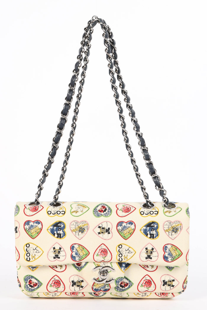 RARE Chanel Valentines Canvas Single Flap Bag
