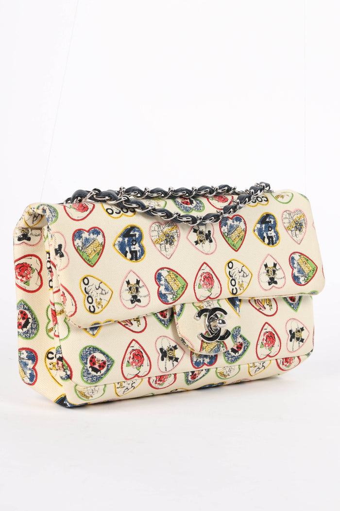 RARE Chanel Valentines Canvas Single Flap Bag