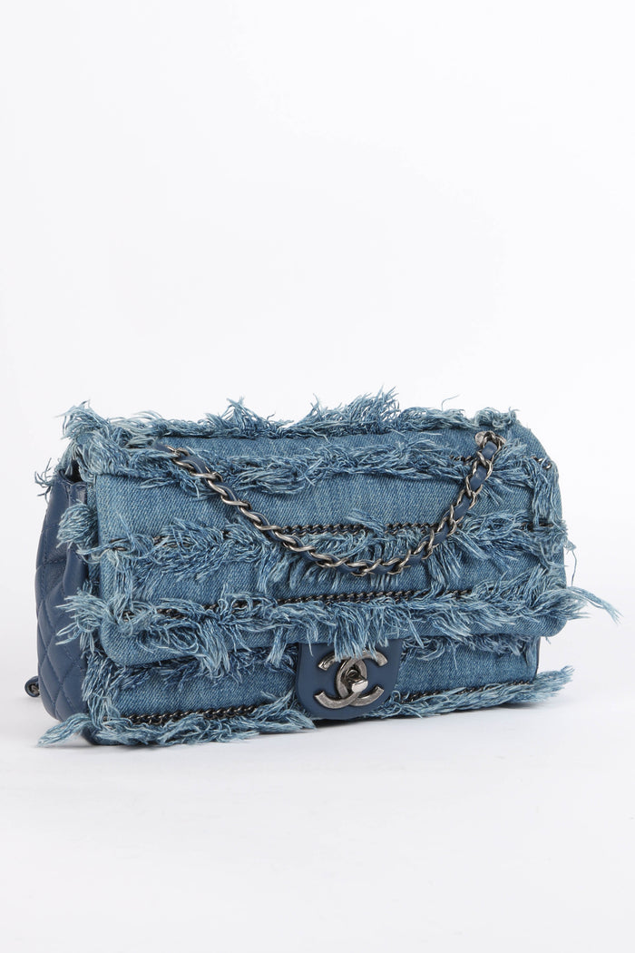 2014 Chanel Paris-Dubai Fringe Denim Single Flap Shoulder Bag