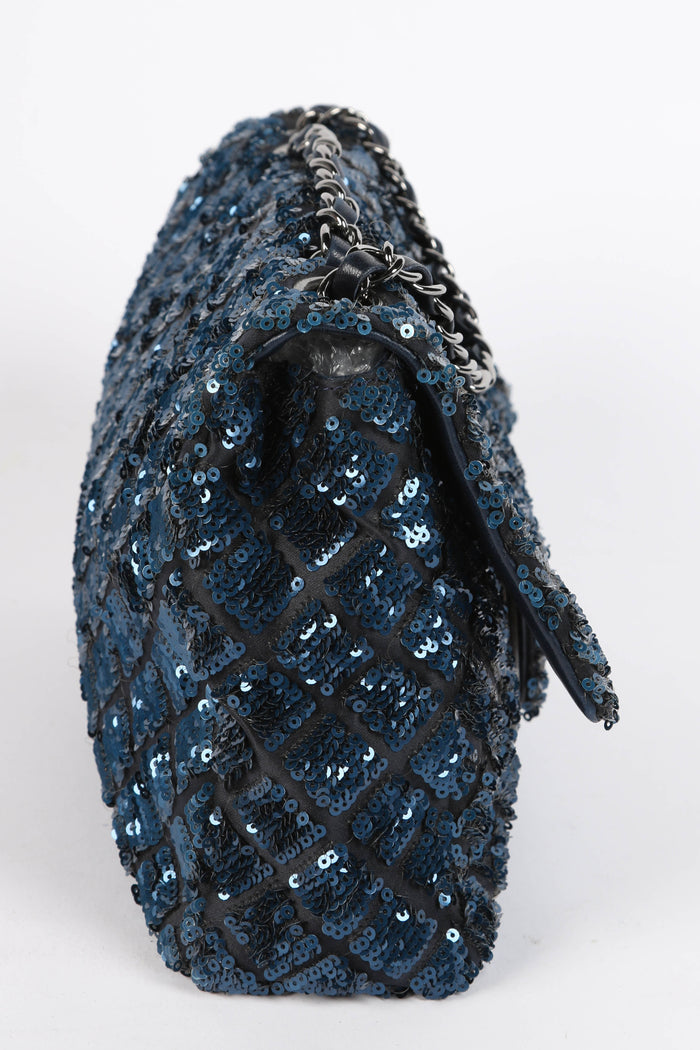 2010s Chanel Blue Sequin Single Flap Shoulder Bag