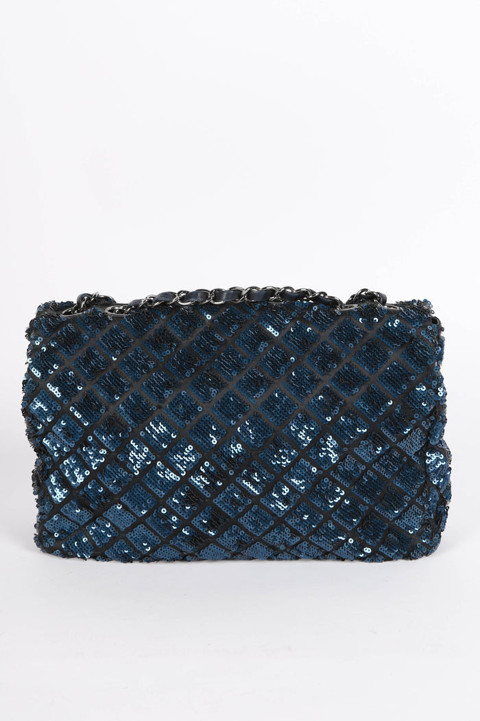2010s Chanel Blue Sequin Single Flap Shoulder Bag