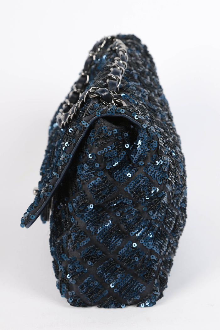 2010s Chanel Blue Sequin Single Flap Shoulder Bag