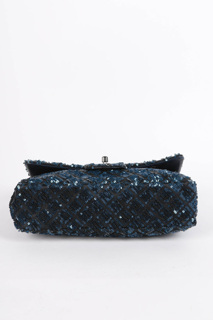 2010s Chanel Blue Sequin Single Flap Shoulder Bag