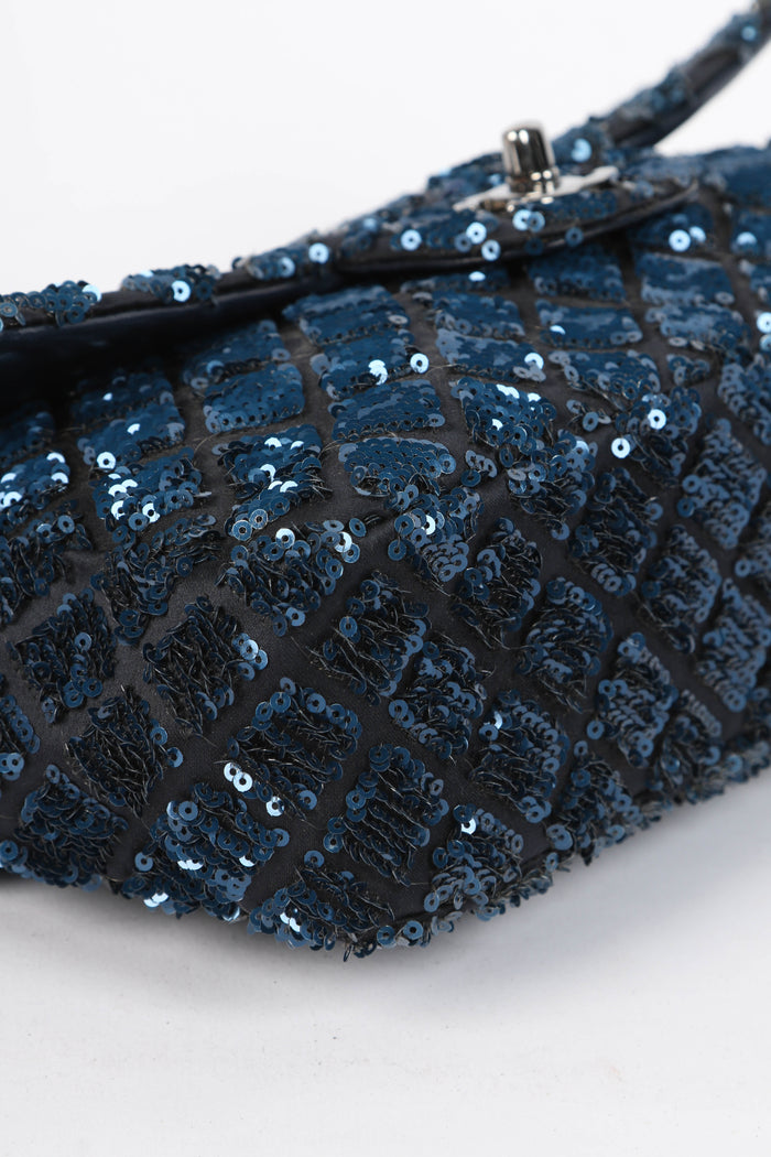 2010s Chanel Blue Sequin Single Flap Shoulder Bag
