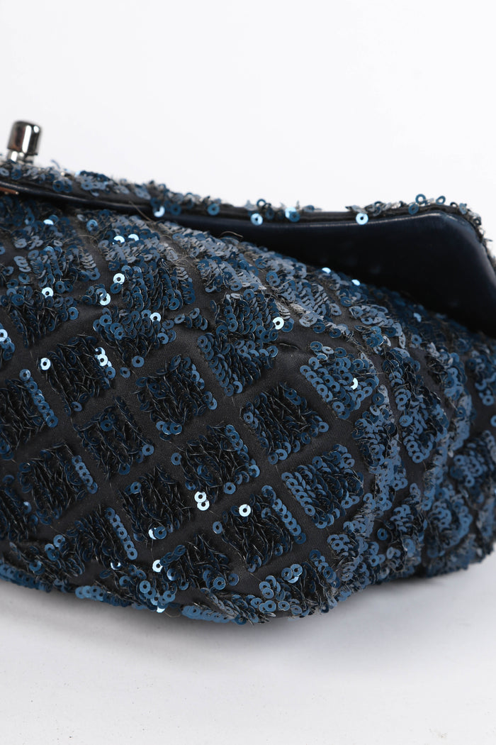 2010s Chanel Blue Sequin Single Flap Shoulder Bag