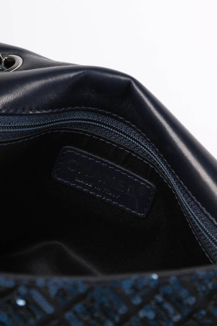 2010s Chanel Blue Sequin Single Flap Shoulder Bag