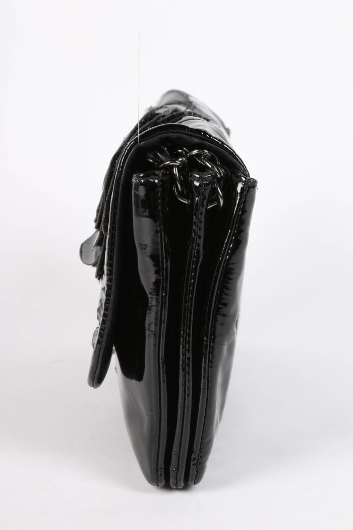 2000s Chanel Black Lambskin Leather Camellia Large Accordion Shoulder Bag