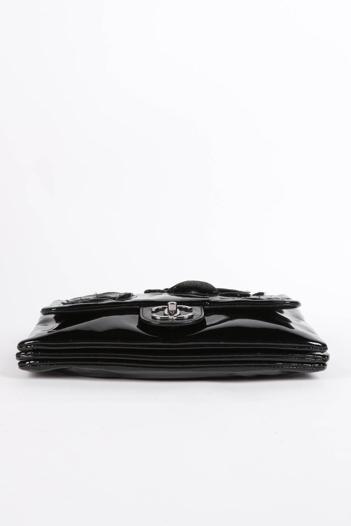 2000s Chanel Black Lambskin Leather Camellia Large Accordion Shoulder Bag