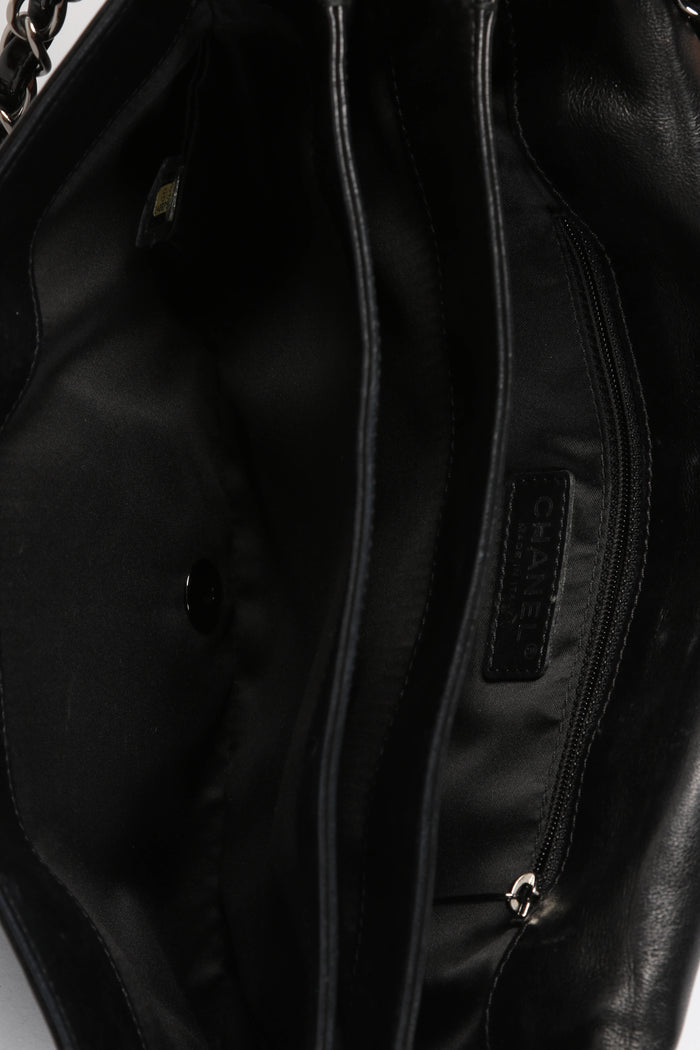 2000s Chanel Black Lambskin Leather Camellia Large Accordion Shoulder Bag