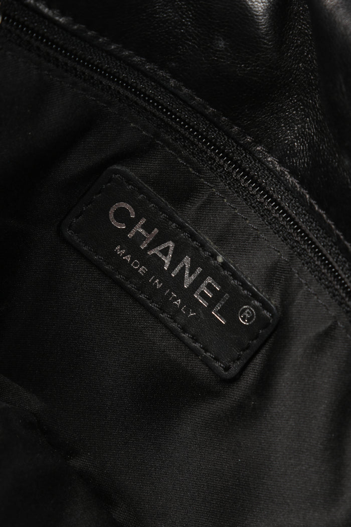 2000s Chanel Black Lambskin Leather Camellia Large Accordion Shoulder Bag