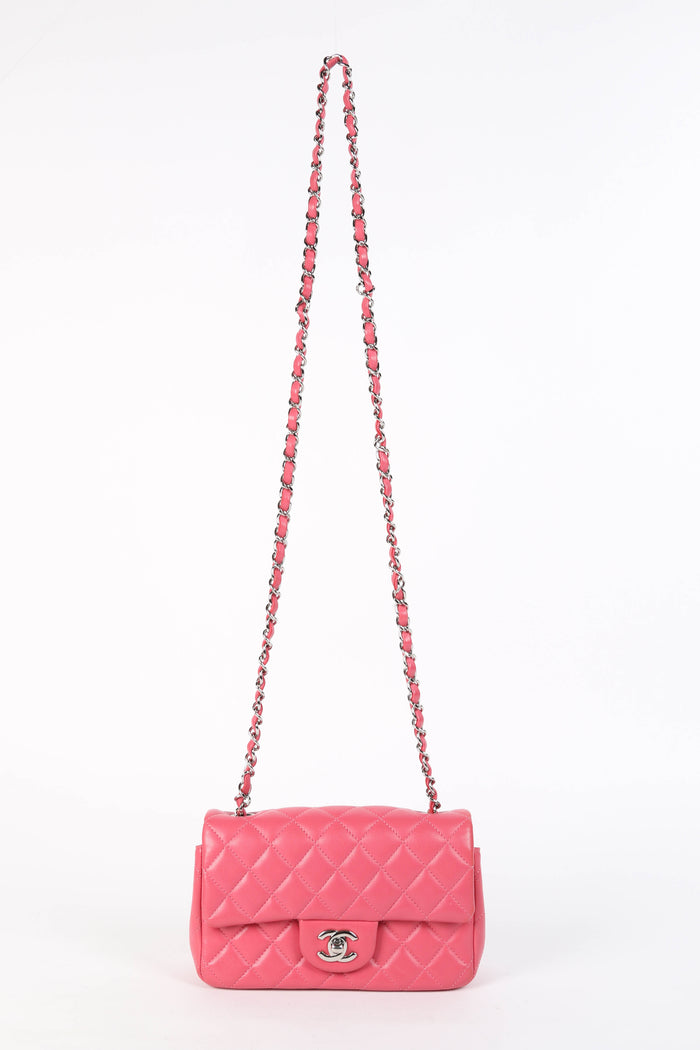 2010s Chanel Pink Lambskin Mini Rectangular Single Flap Bag