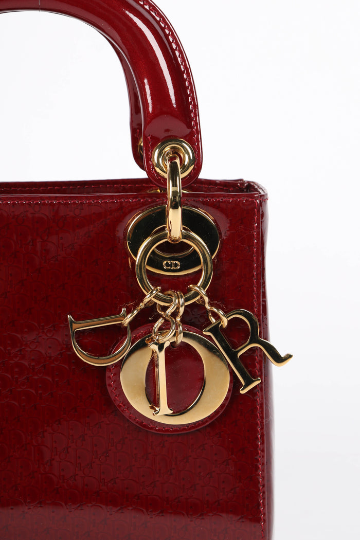 Vintage Christian Dior Burgundy Patent Leather Mini Lady Dior