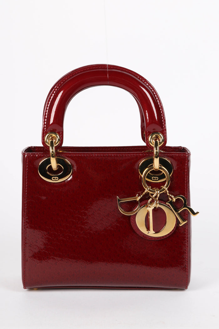 Vintage Christian Dior Burgundy Patent Leather Mini Lady Dior