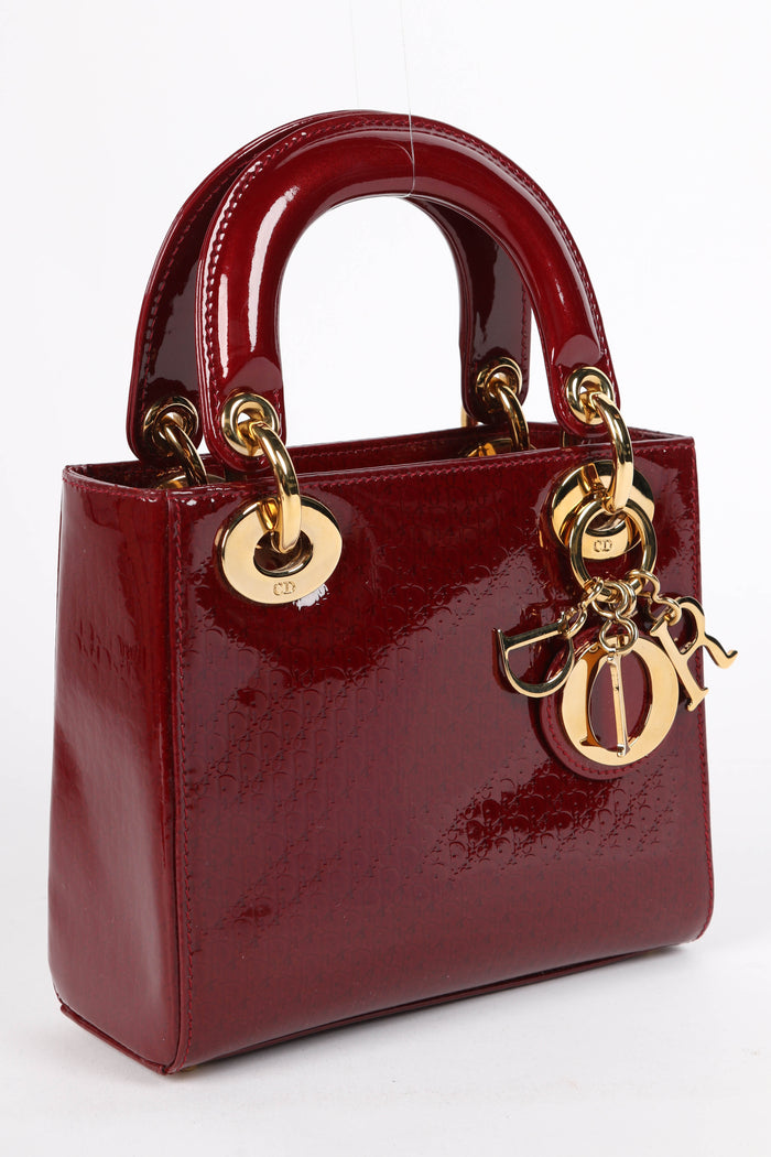 Vintage Christian Dior Burgundy Patent Leather Mini Lady Dior