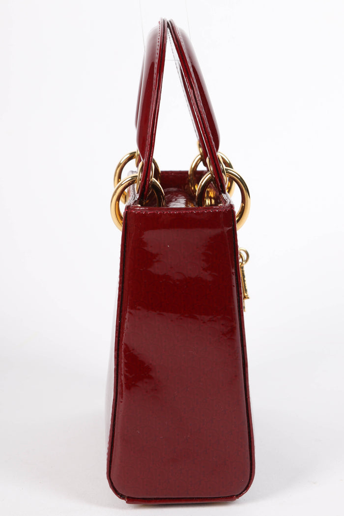 Vintage Christian Dior Burgundy Patent Leather Mini Lady Dior