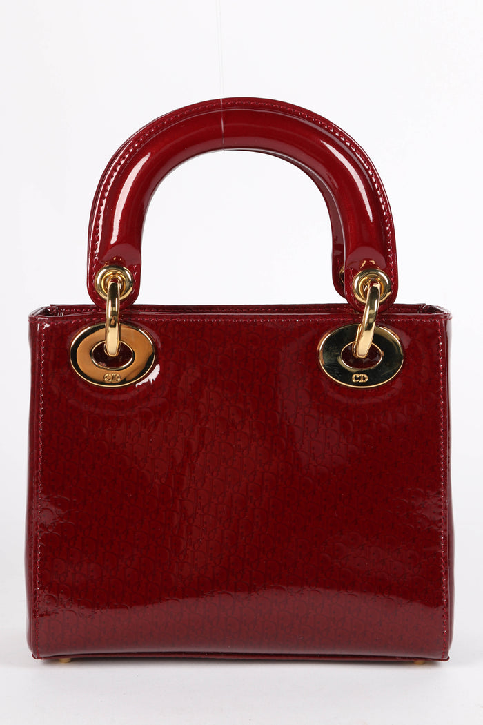 Vintage Christian Dior Burgundy Patent Leather Mini Lady Dior