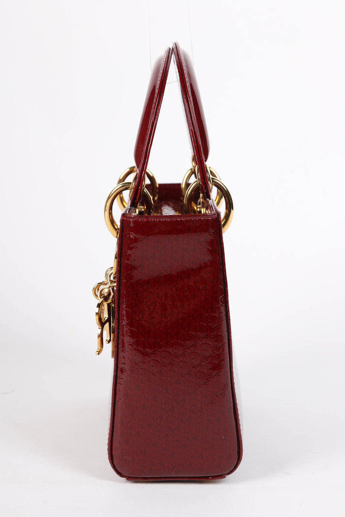 Vintage Christian Dior Burgundy Patent Leather Mini Lady Dior