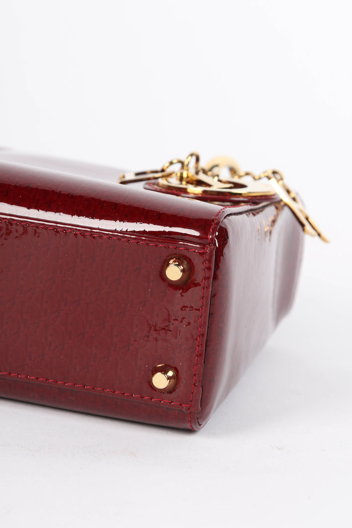 Vintage Christian Dior Burgundy Patent Leather Mini Lady Dior