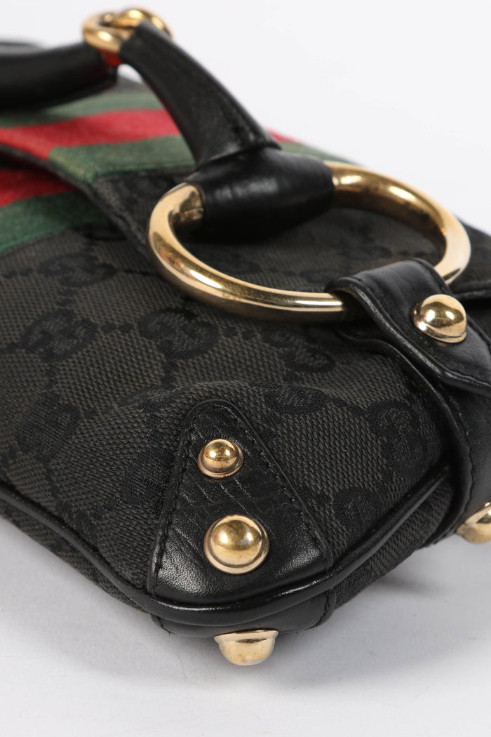 Vintage Gucci Black GG Monogram Horsebit Shoulder Bag
