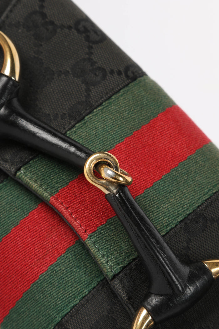 Vintage Gucci Black GG Monogram Horsebit Shoulder Bag