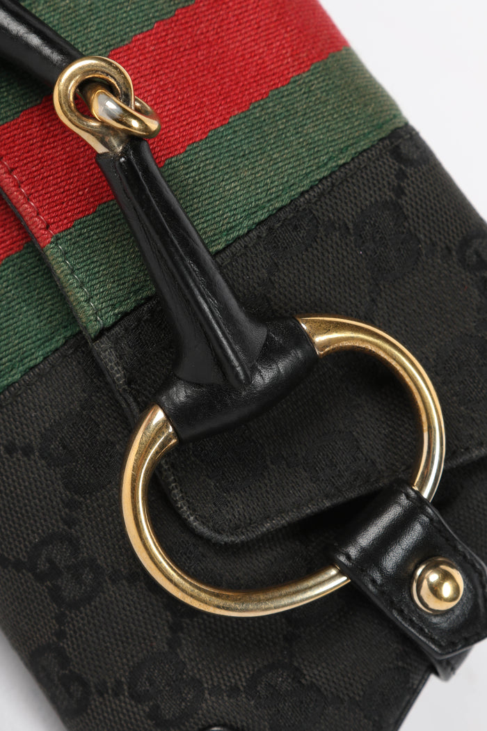Vintage Gucci Black GG Monogram Horsebit Shoulder Bag