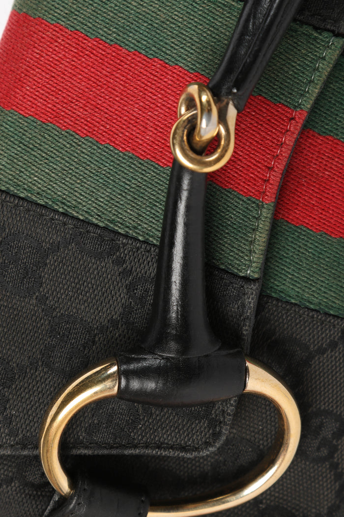 Vintage Gucci Black GG Monogram Horsebit Shoulder Bag