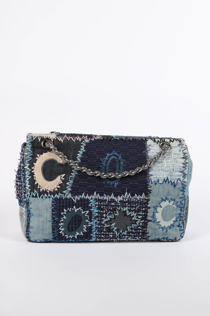 RARE 2010s Chanel Denim Patchwork Jumbo Flap Shoulder Bag