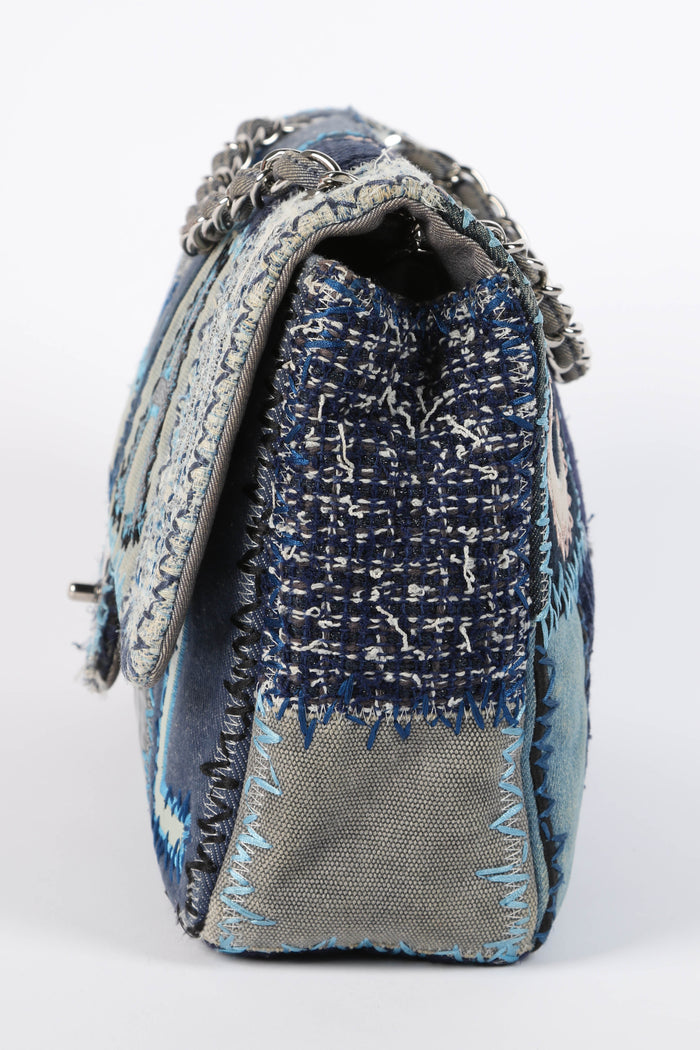 RARE 2010s Chanel Denim Patchwork Jumbo Flap Shoulder Bag