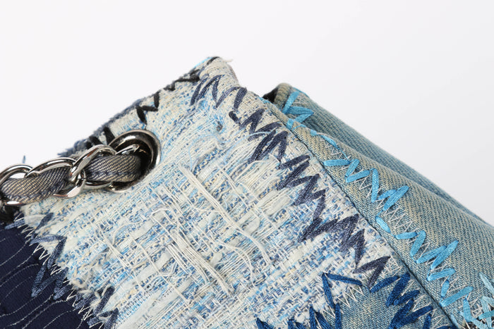 RARE 2010s Chanel Denim Patchwork Jumbo Flap Shoulder Bag