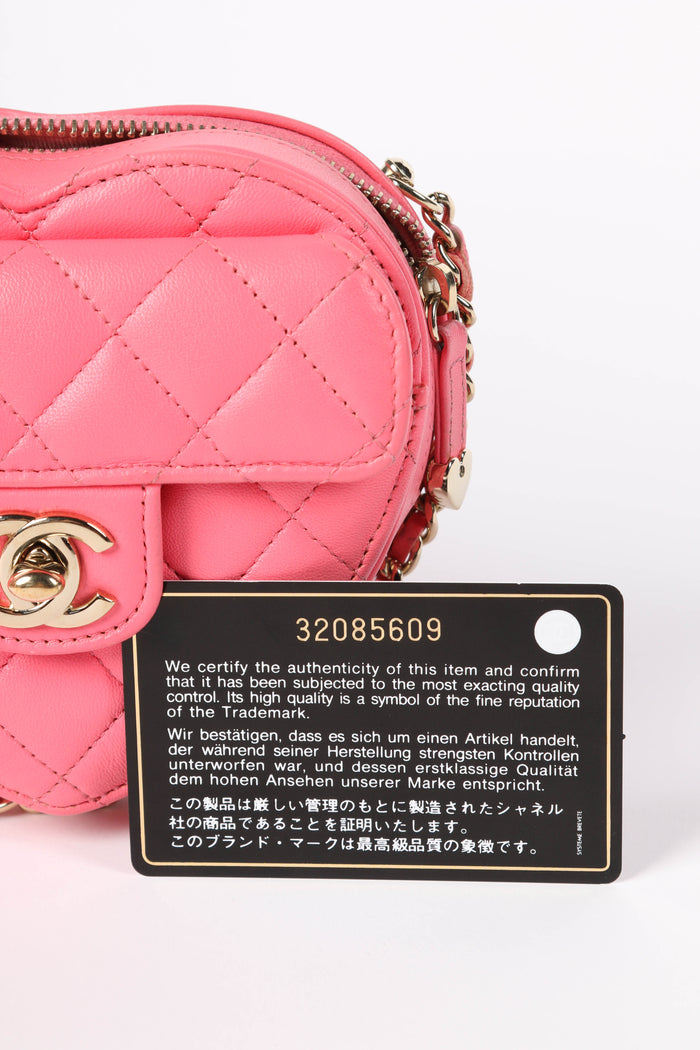 RARE 2022 Chanel Pink Lambskin Leather Small Heart Cross Body Bag