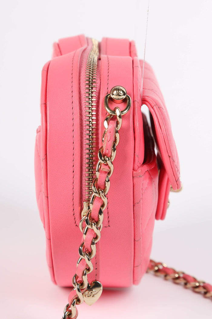 RARE 2022 Chanel Pink Lambskin Leather Small Heart Cross Body Bag