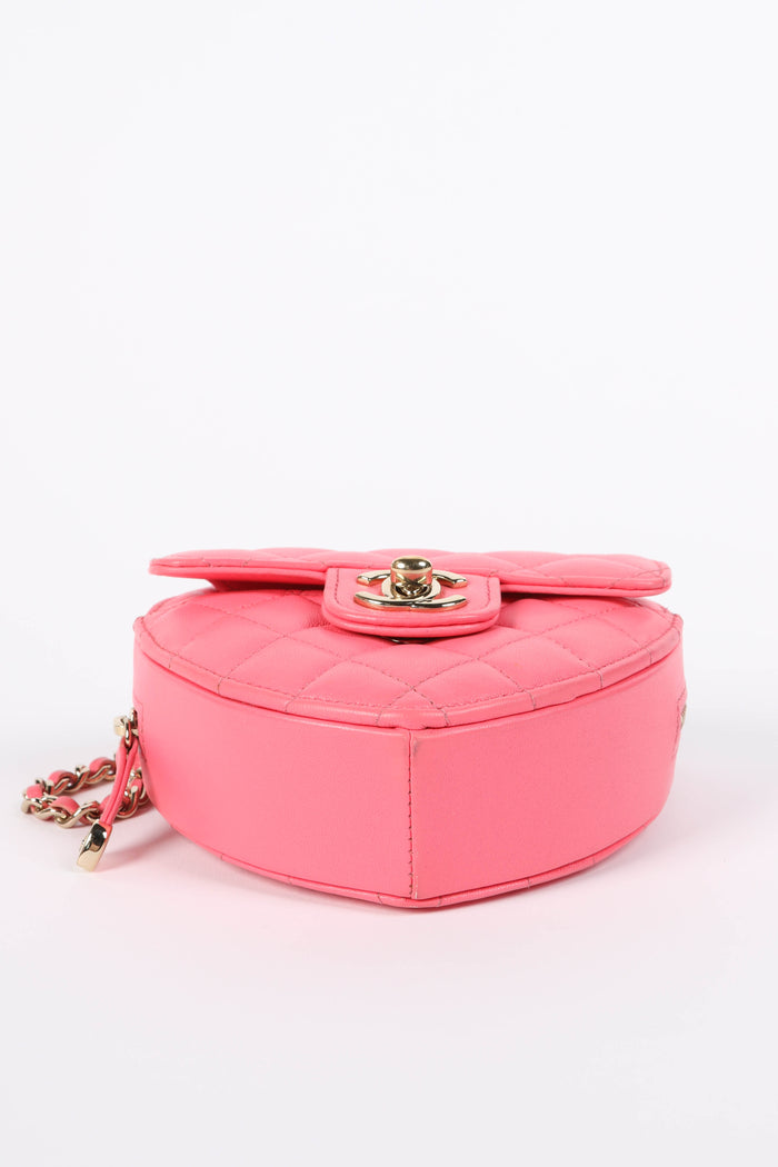 RARE 2022 Chanel Pink Lambskin Leather Small Heart Cross Body Bag