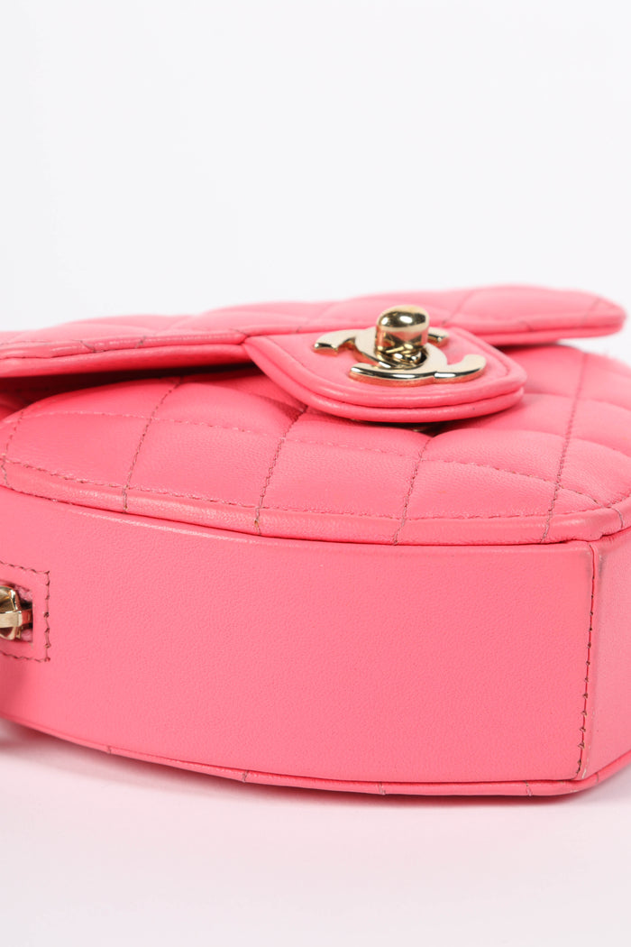 RARE 2022 Chanel Pink Lambskin Leather Small Heart Cross Body Bag