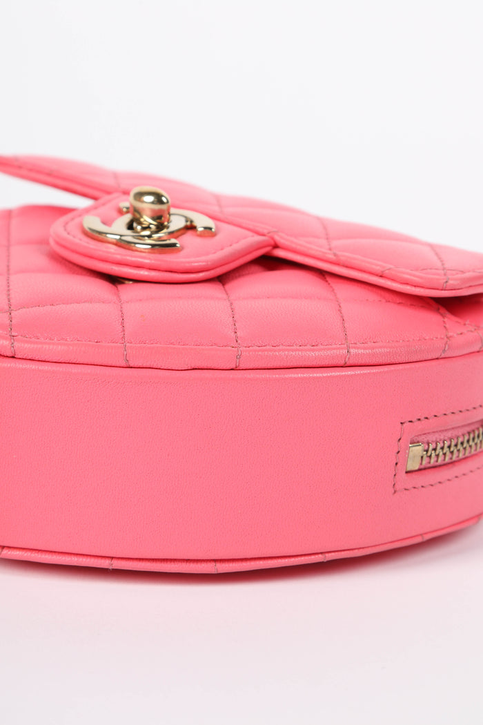 RARE 2022 Chanel Pink Lambskin Leather Small Heart Cross Body Bag