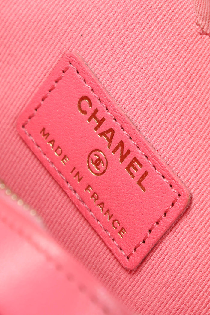 RARE 2022 Chanel Pink Lambskin Leather Small Heart Cross Body Bag