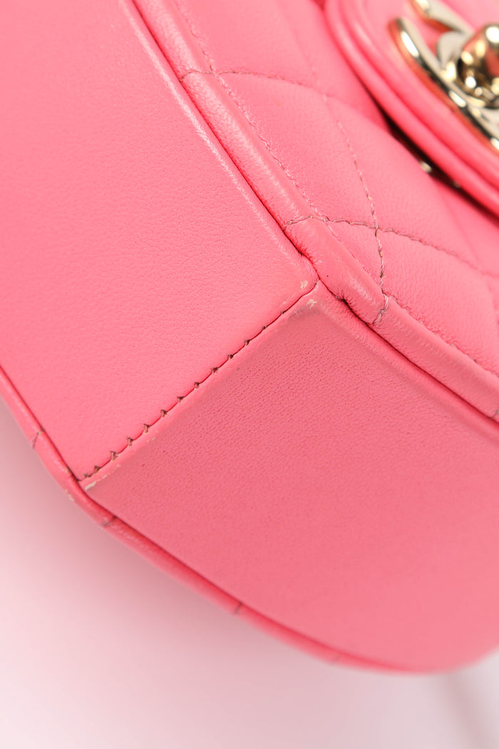 RARE 2022 Chanel Pink Lambskin Leather Small Heart Cross Body Bag