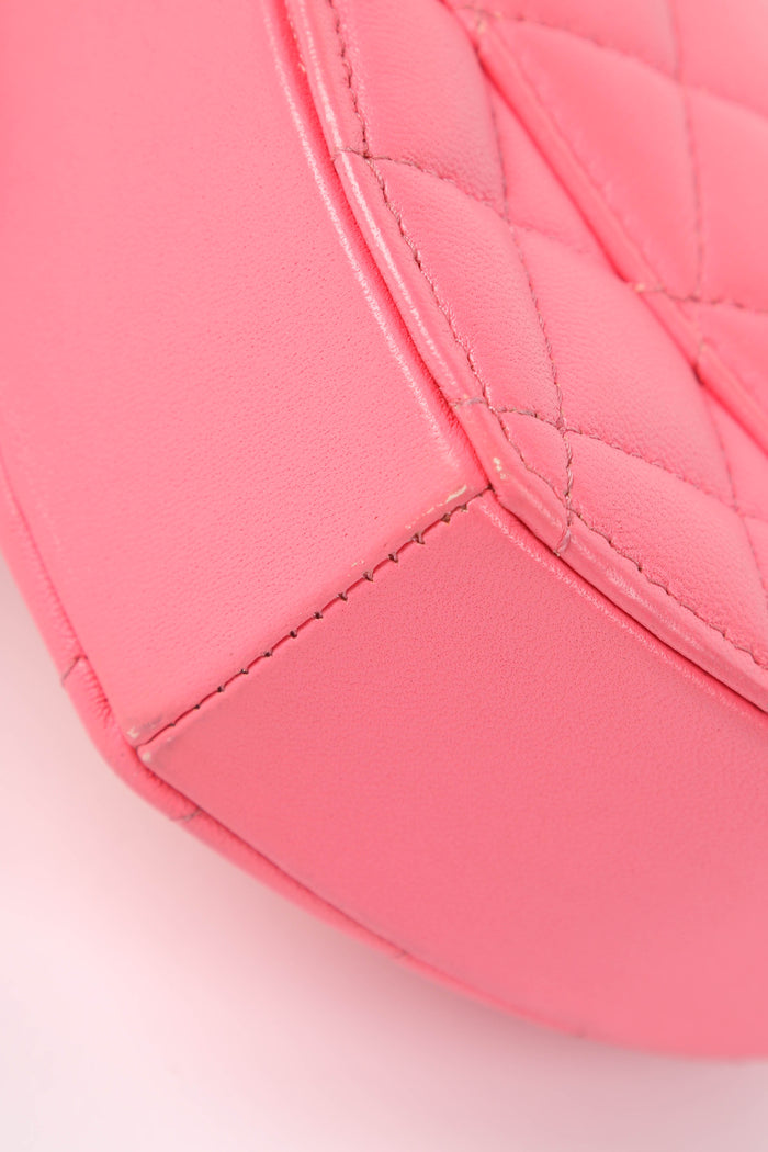 RARE 2022 Chanel Pink Lambskin Leather Small Heart Cross Body Bag
